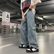 高街复古水洗扎染宽松直筒牛仔裤刺绣N741P45，男装牛仔裤，星座1116-2