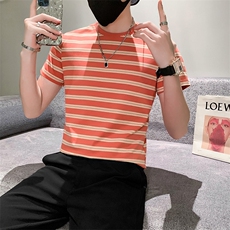 红夏装小伙圆领条纹痞帅体恤男休闲上衣男士T301A-1/T38/P45，男装T恤，星座301A-1