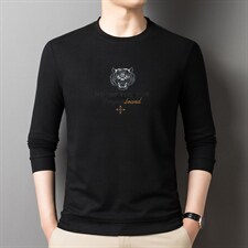 春秋季薄款中年长袖T恤男装印花休闲宽松打底衫圆领卫衣内搭衣服，男装卫衣，电商B212（原钱塘6029）