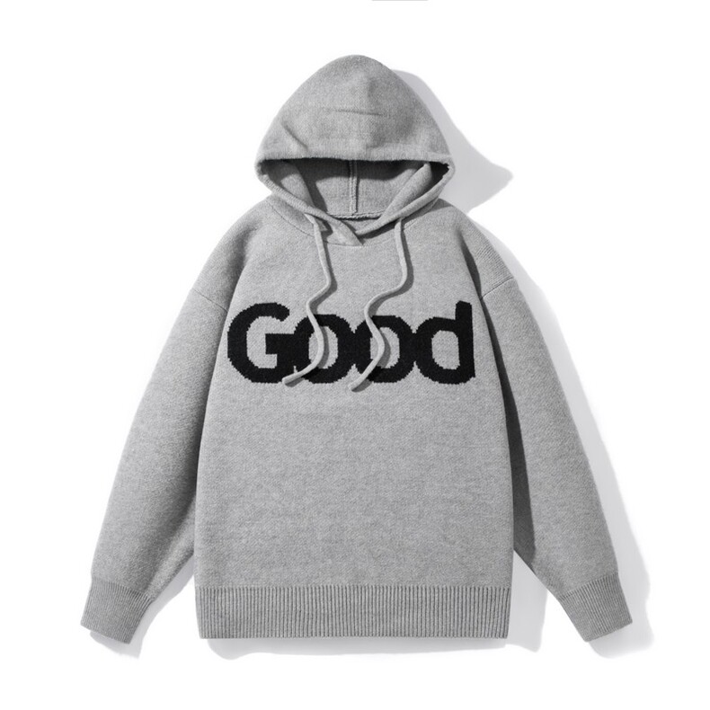 连帽毛衣复古套头针织帽衫男GOOD印花潮牌秋冬慵懒风情侣外套,男装针织衫/毛衣,星座914