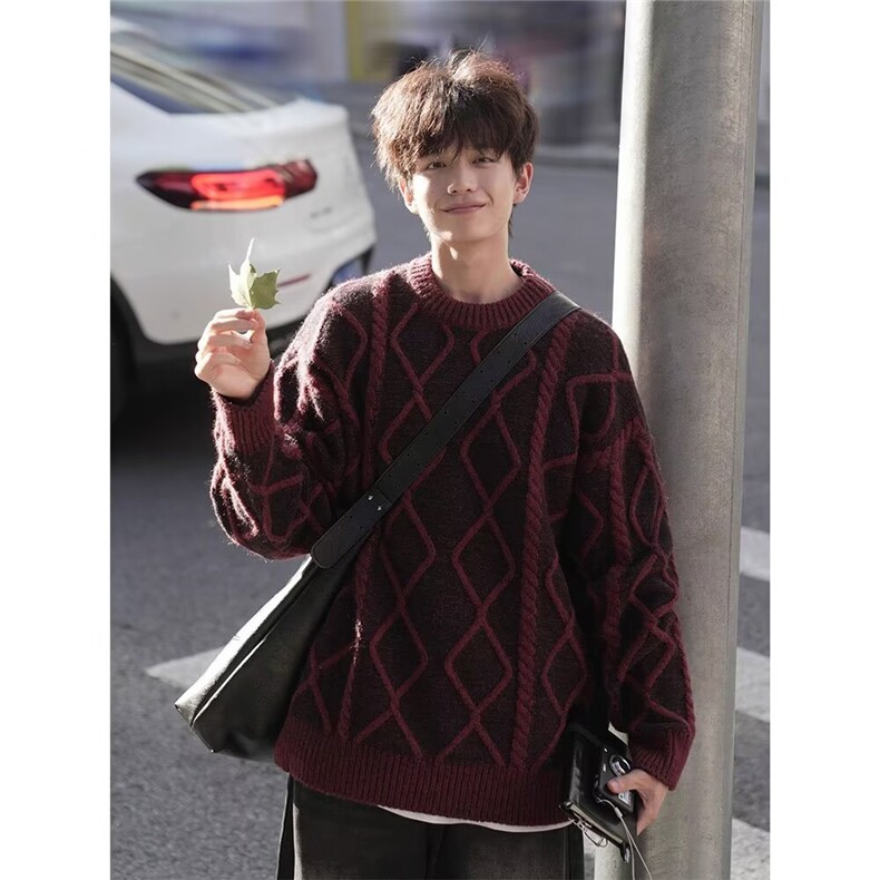 JY496-P52美式复古休闲慵懒风V领针织衫男纯色外套,男装针织衫/毛衣,星座1501-3