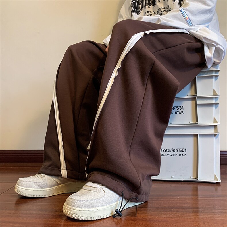 港风条纹休闲裤男宽松直筒拖地裤束脚裤卫裤XZ214-8KP613P50,男装休闲裤,星座1204-3