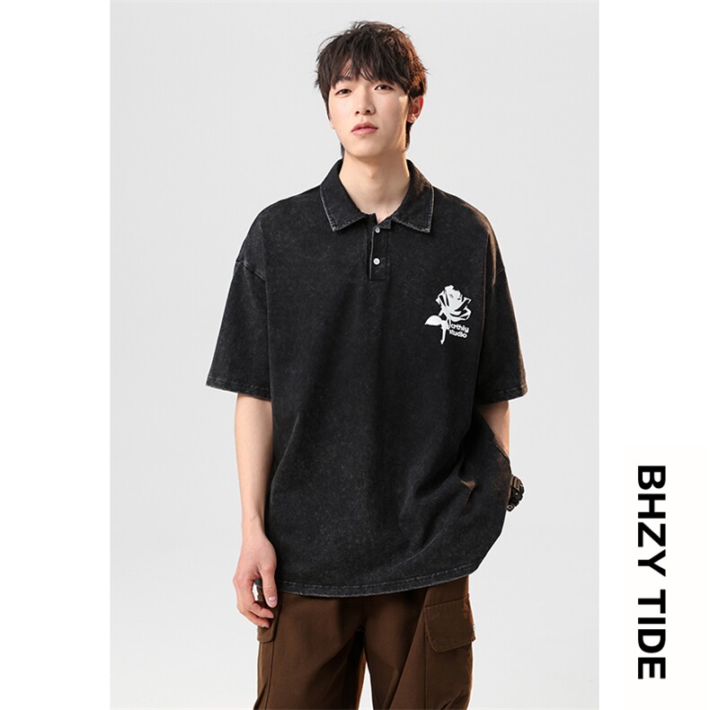 直播品质2023夏季大码短袖polo衫男休闲发泡印花T恤XP77065-P45,男装Polo衫,电商A042