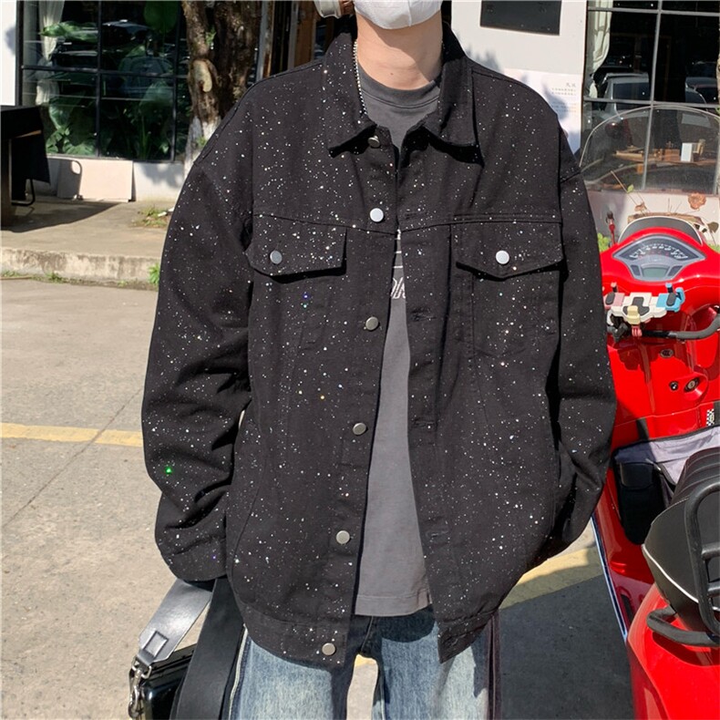 潮牌美式满天星工装牛仔外套男宽松设计感情侣百搭夹克JK1165-P78,男装工装外套,星座1103-3