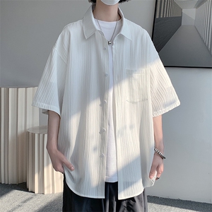特批25无差价2024夏季大码冰丝薄款短袖衬衣男潮牌垂坠感衬衫C834图片