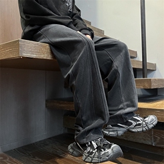 港风秋冬重工绣花华棉拖地裤宽松休闲长裤男K23313-P55，男装休闲裤，星座717