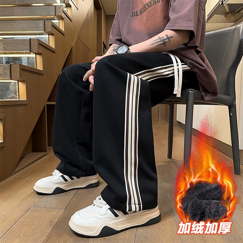真超柔条纹裤男美式直筒重磅卫裤休闲宽松运动裤D016-P45加绒P50,男装休闲裤,星座509