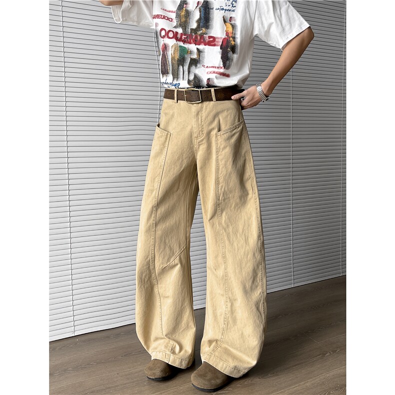 美式微喇直筒弯刀牛仔裤黄色工装宽松显瘦水洗休闲长裤NZ152-P65,男装牛仔裤,星座1103-2
