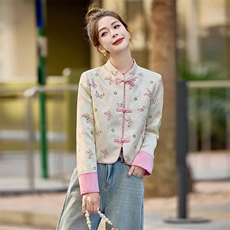 新中式重工刺绣宋锦外套女2025春装新款国风年轻款洋气显瘦上衣，女装短外套，水衣源