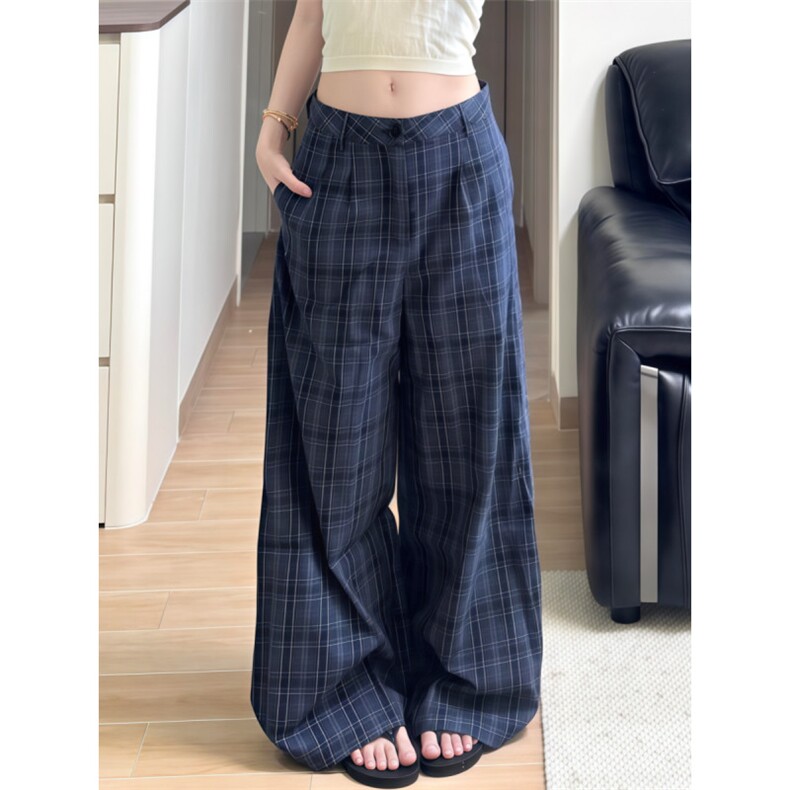 AK1899-P63松弛慵懒随性显瘦格纹宽松阔腿裤休闲裤,女装休闲裤,星座617A-2