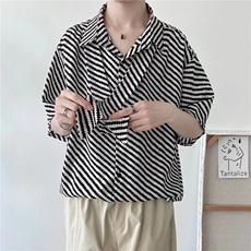 日系五分袖春夏季新款衬衫潮流慵懒男方领宽松型衬衫JC27P26，男装衬衫，星座1116-2