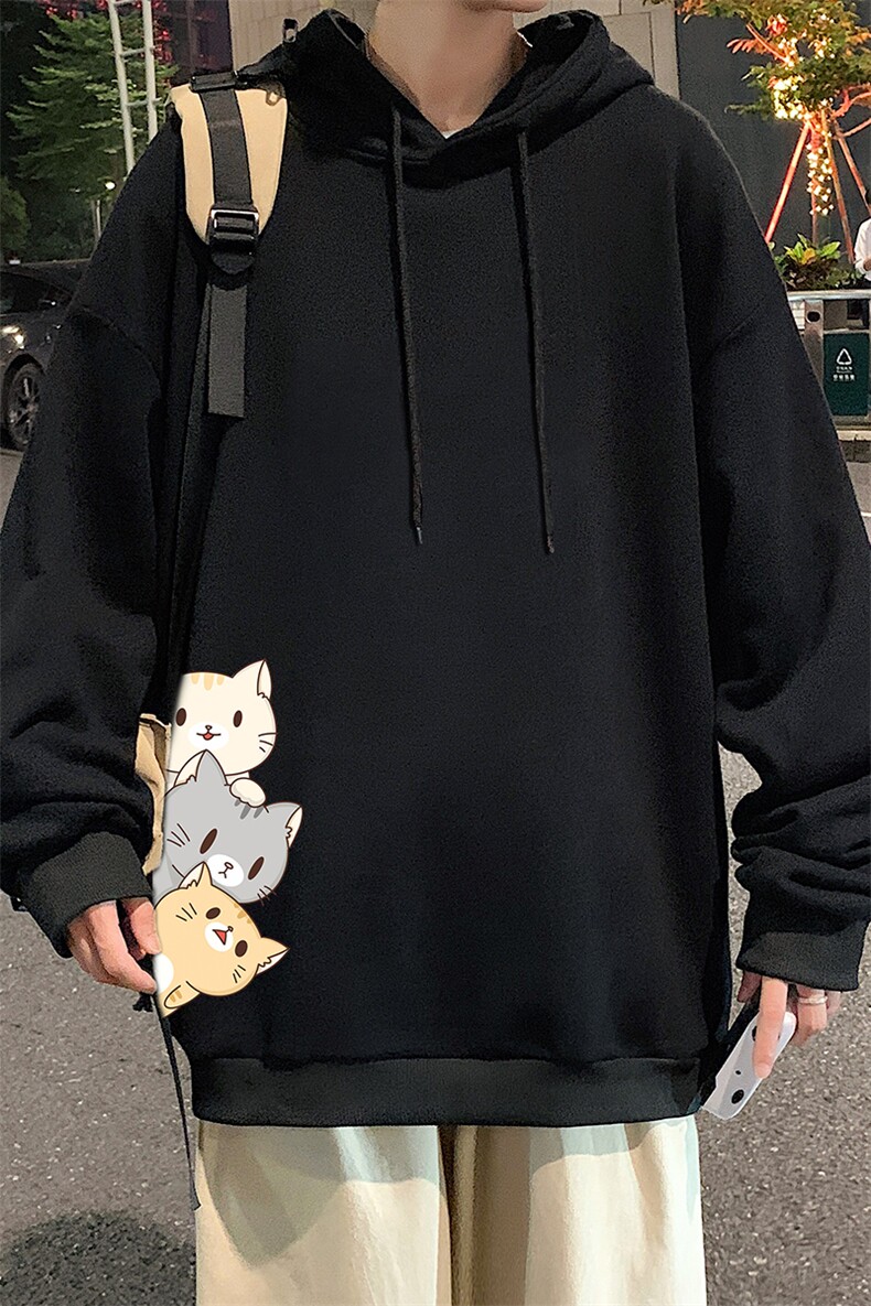 WY2164-P35加绒款-P40纯棉连帽卫衣男大码运动帽衫宽松薄外套男,男装卫衣,电商A040