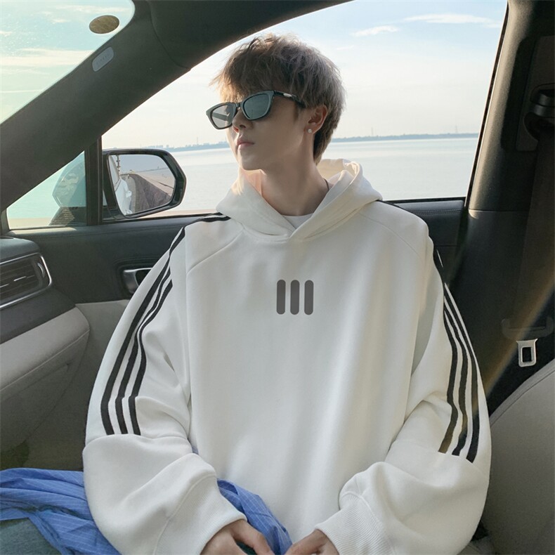 秋冬外景重磅条纹连帽卫衣男潮流宽松大码外套WY00186/P55加绒P60，女装短外套，电商B316