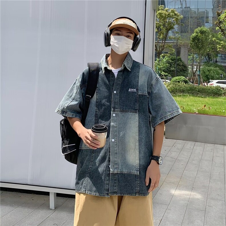 DJ1011-P55五分袖流行ins衬衫百搭潮流简约休闲时尚新款气质慵懒,男装衬衫,星座603-2