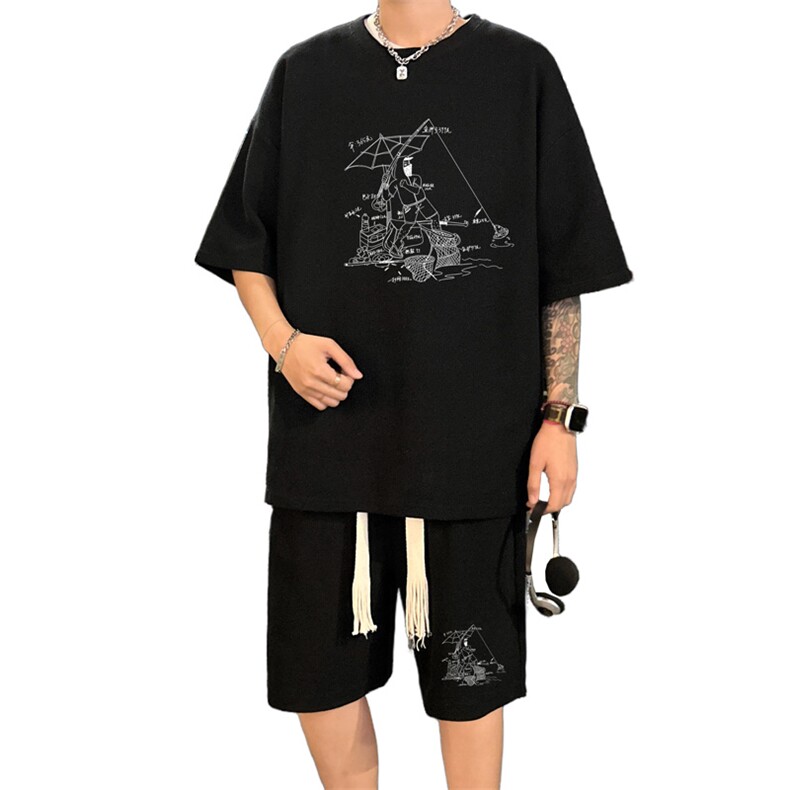 套装！华夫格套装短袖T恤短裤男HTZ533-特p：38,男装牛仔裤,电商B371