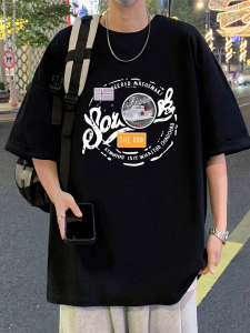 T806宽松短袖T恤男夏季2025新款半袖港风chic潮牌男生体恤衫图片