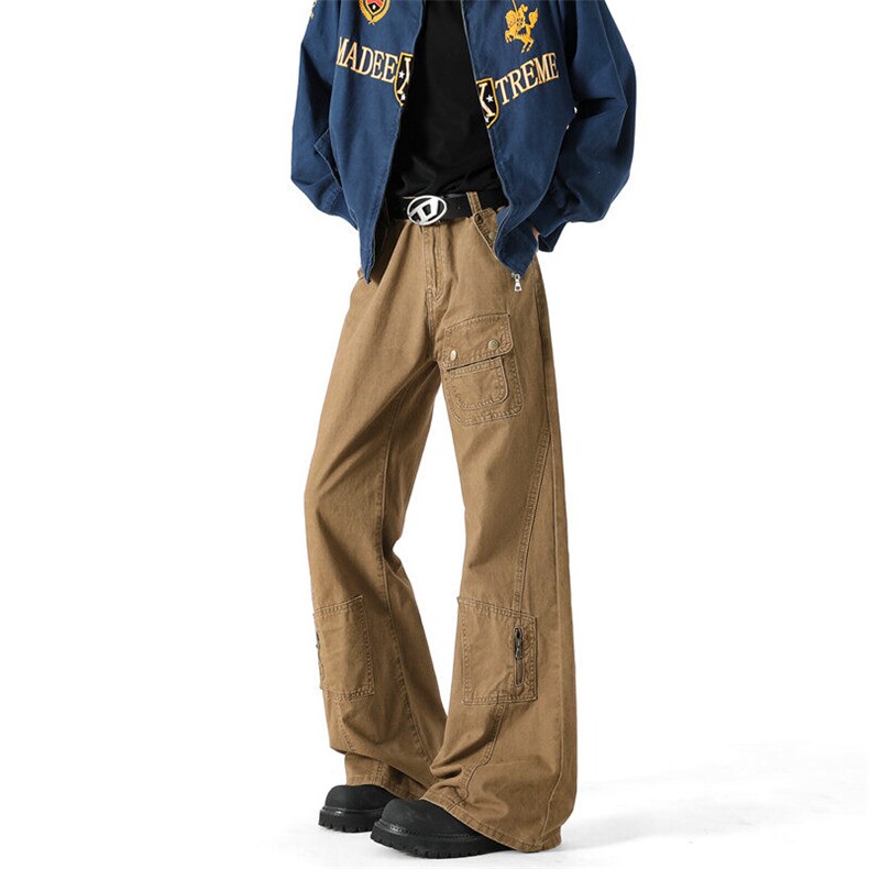 (现货)611-3BK0043特价P55美式3复古多口袋拼接微喇叭工装裤，男装休闲裤，星座1218（原611-3）