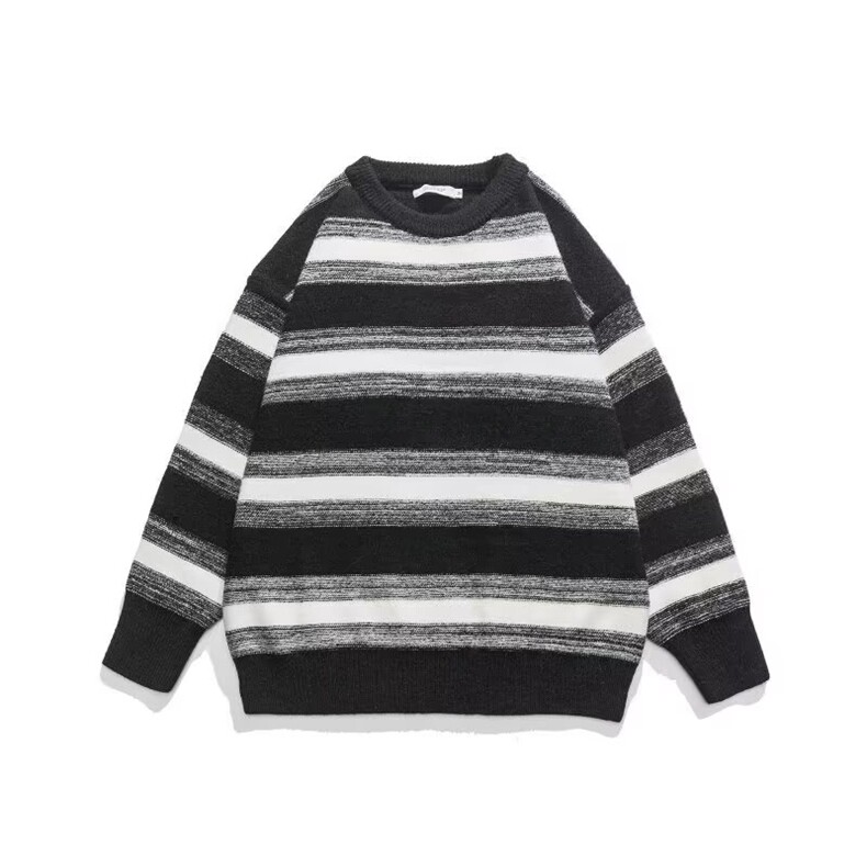 青少年冬季宽松型秋冬条纹圆领毛衣男日系复古潮牌常规长袖原宿，男装Polo衫，星座1210-1