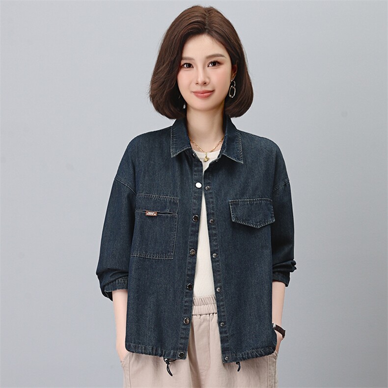蓝色牛仔衬衫女长袖2024秋季新百搭宽松休闲牛仔衬衫,女装牛仔外套,悦见她