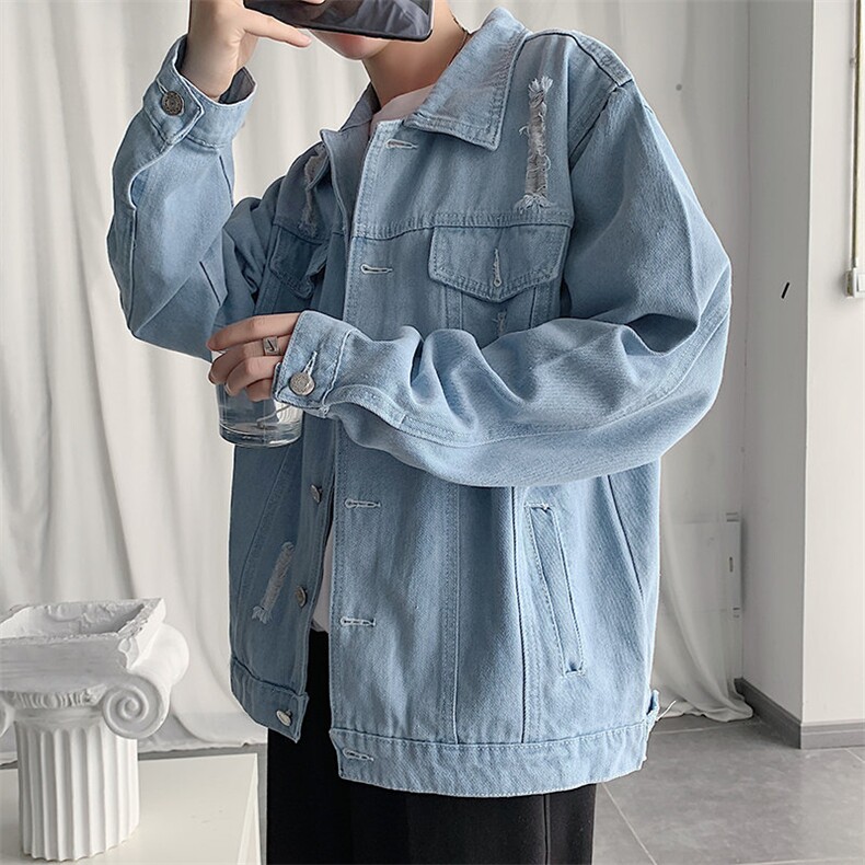 jk06-p45 秋季牛仔外套男潮牌宽松休闲工装夹克ins港风潮流上衣服图片