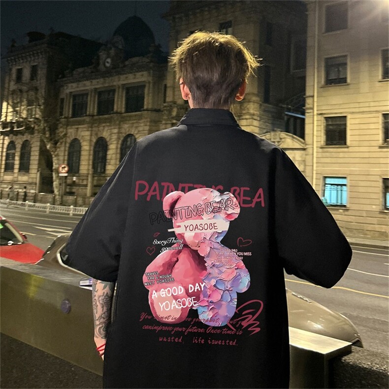 电商DSA028-DX2404100聚酯特P25新款港风潮流印花短袖衬衫男,男装T恤,电商A028
