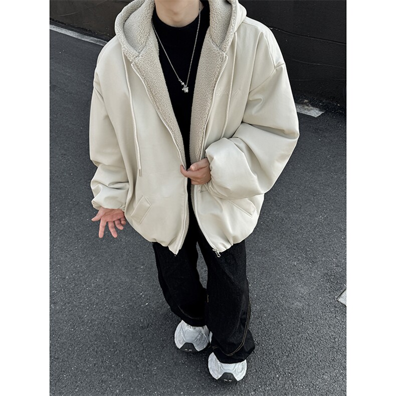 百搭宽松PU皮羊羔毛加厚两面穿短款夹克棉衣L02特P128k168,男装夹克,星座307A