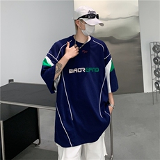美式潮牌宽松百搭短袖夏季新款撞色运动球服T恤男现货T1760-P40，男装T恤，星座512-4