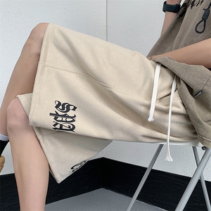 2024夏季新款麂皮绒高街短裤字母印花五分裤313A-1-NK110-P45控58图片