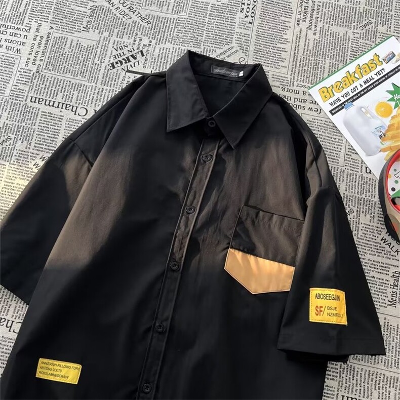 日系五分袖春夏季新款衬衫潮流慵懒男方领宽松型衬衫SC2202P32,男装衬衫,星座1116-2