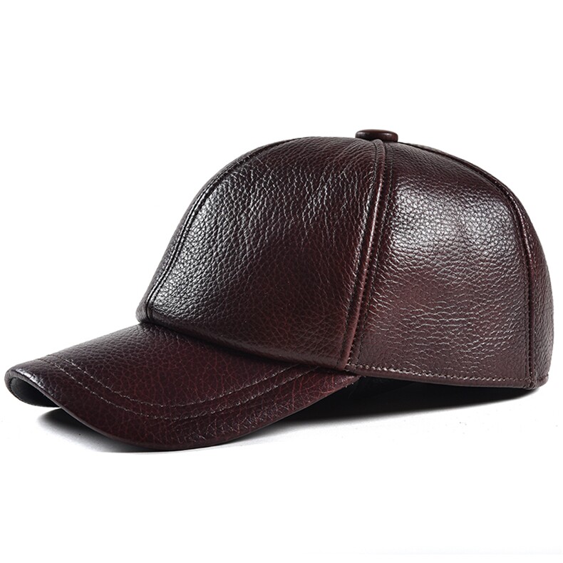 鸭舌帽帽子休闲棒球帽男牛皮户外遮阳运动帽可调节护耳帽P55，男装皮衣，电商B360A（原721A）