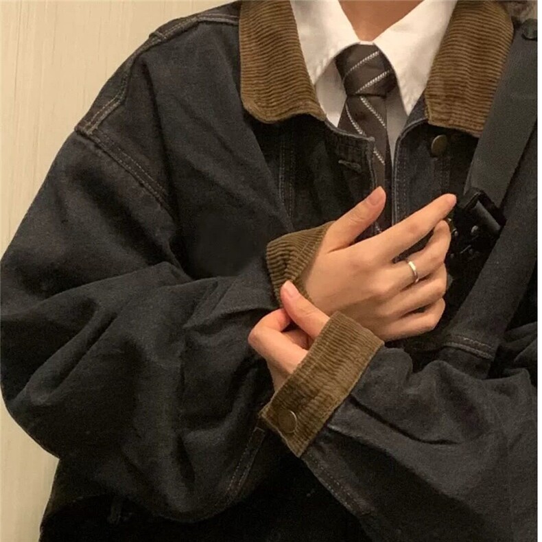 D5102-P65黑色少年感牛仔外套女春秋中性风夹克棒球服潮-网图现货,男装夹克,星座603-2
