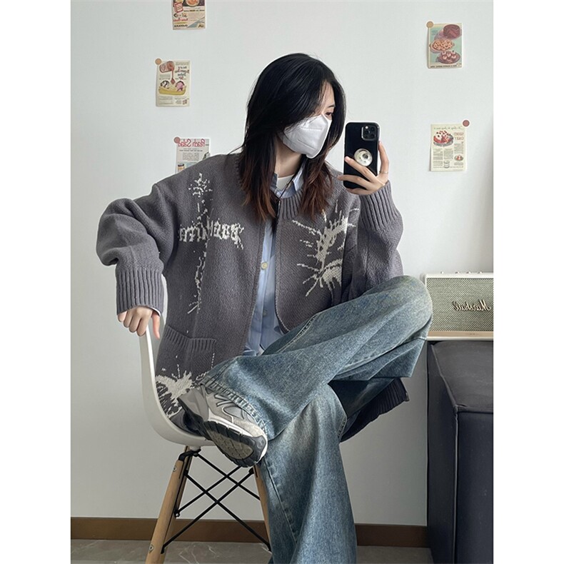 自家网图有货达芬奇手稿拉链针织开衫宽松毛衣外套男女W133-P65,男装针织衫/毛衣,星座1505