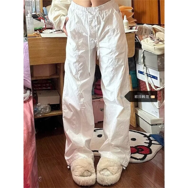 美式白色工装阔腿裤夏季直筒休闲裤宽松束脚拖地长裤WLK244-p47图片