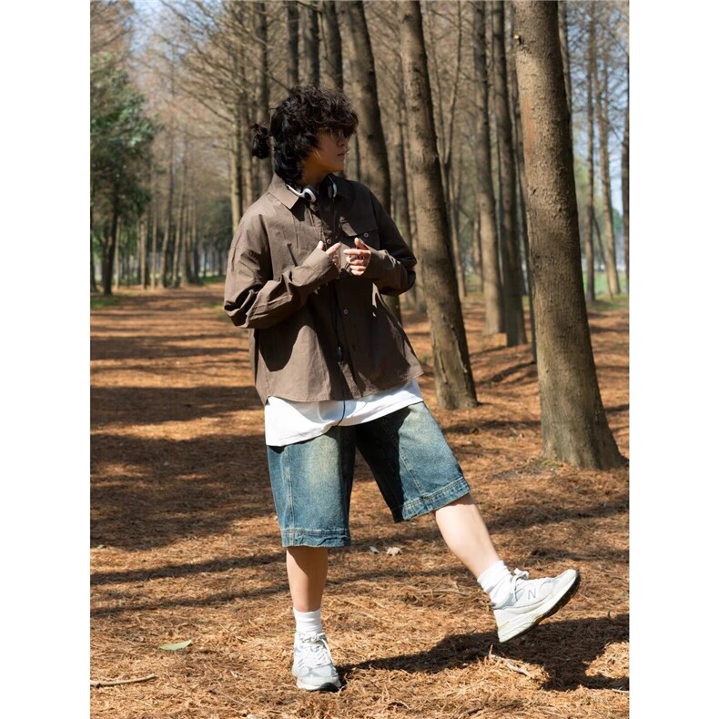 日系复古美式春秋cleanfit简约条纹长袖衬衫男宽松衬衣外,男装衬衫,星座506A