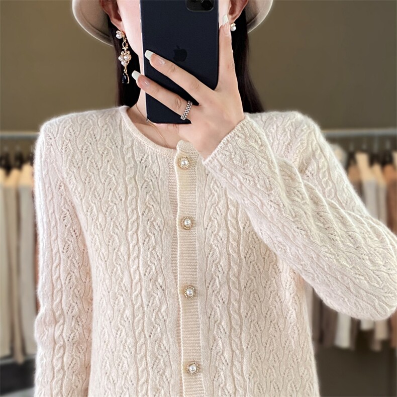 时尚加大码宽松显瘦纯色羊毛开衫女秋冬新款长袖针织衫外套,女装羊毛衫,鑫源羊绒
