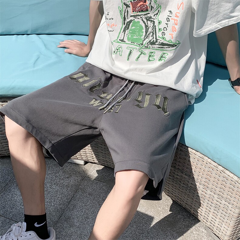 美式潮牌短裤男夏季字母刺绣宽松运动五分裤街头中裤D9011-p26,男装休闲裤,星座1008