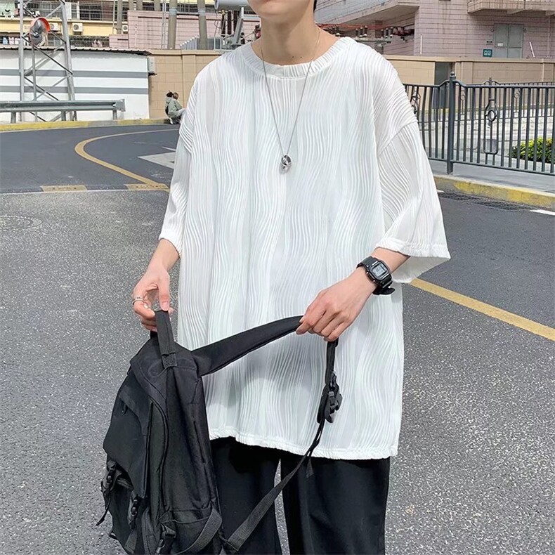 男圆领T恤宽松提花纹短袖T60P32,男装T恤,星座1116-2