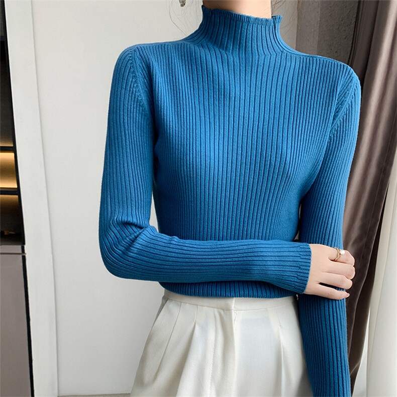 2024春秋装新款韩版显瘦套头女士针织衫高领,针织衫/毛衣,佑烨羊绒