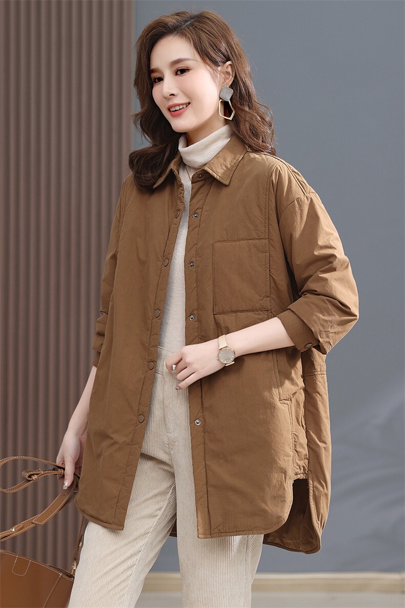 2023冬装新款中长款棉衣加棉单排扣风衣外套,女装棉衣/棉服,小林双子