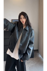 现货A2259TP85秋季新款美式高街机车皮夹克男休闲拼接外套，男装夹克，电商B241