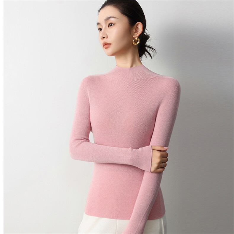 德国扬子纱金银丝无缝一体羊毛半高领打底衫女针织修身薄款内搭，女装羊毛衫，挚尚羊绒