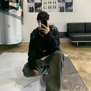 灰色美式复古亨利领毛衣男款冬季慵懒风高级感针织衫cleanfit外套图片