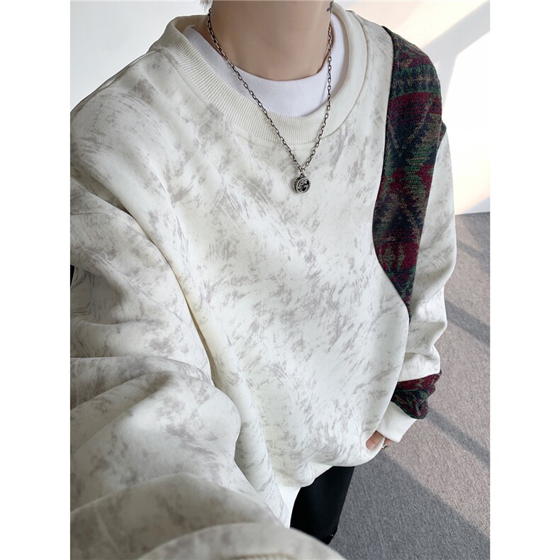现货WY10169-特P50新中式重磅圆领拼接长袖套头上衣大码卫衣外套,女装短外套,电商A059