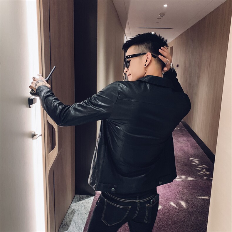社会风春秋纯色按扣大口袋修身PU皮衣夹克B297-M02,男装夹克,电商B297