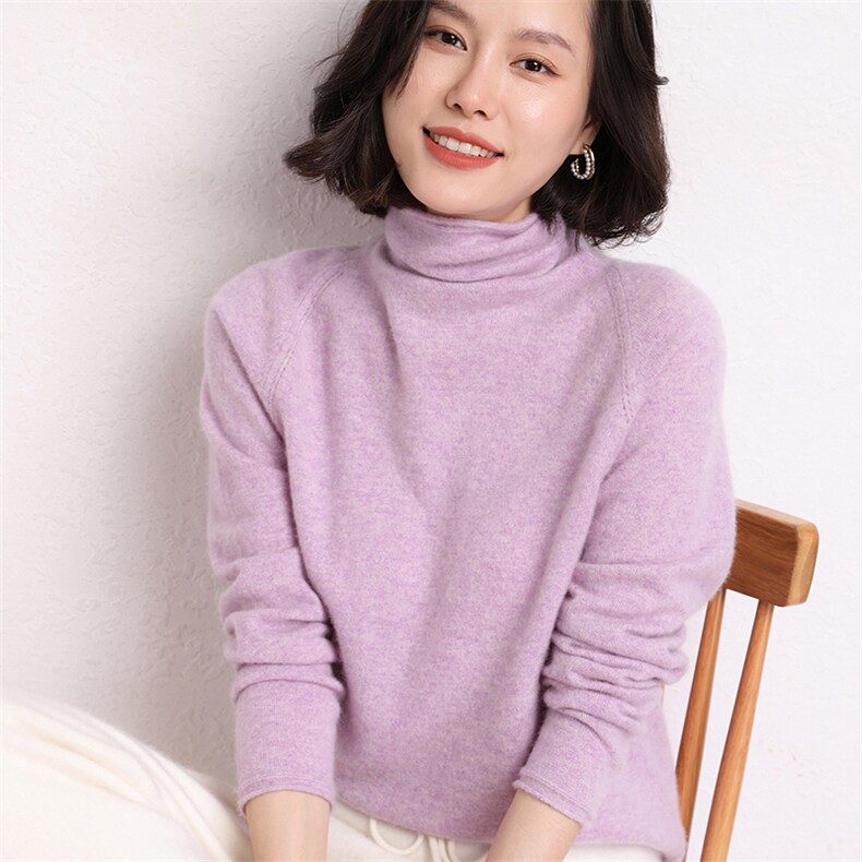 高领毛衣女洋气羊绒衫秋冬季宽松纯色简约堆堆领打底衫,女装羊绒衫,五色羊羊绒