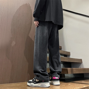 港风秋冬重工绣花华棉拖地裤宽松休闲长裤男K23315-P55图片