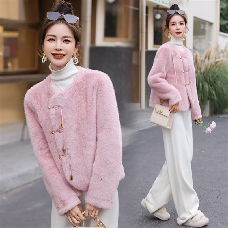 小香风皮毛一体外套女短款2023年冬季新款爆款高级感气质环保皮草，女装皮草，韩蜜菓