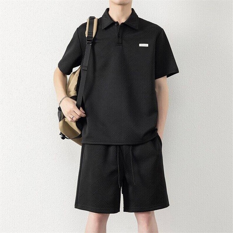 纯色二开TZ25305-特P55休闲运动套装男夏季新款短袖t恤短裤两件套图片