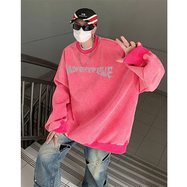 美式复古高街水洗做旧涂鸦印花圆领套头男女卫衣B289-WY188-P58,男装卫衣,电商B289