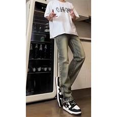 美式ins高街hiphop拉链直筒重工艺水洗牛仔裤货号K685P55，男装牛仔裤，电商A063